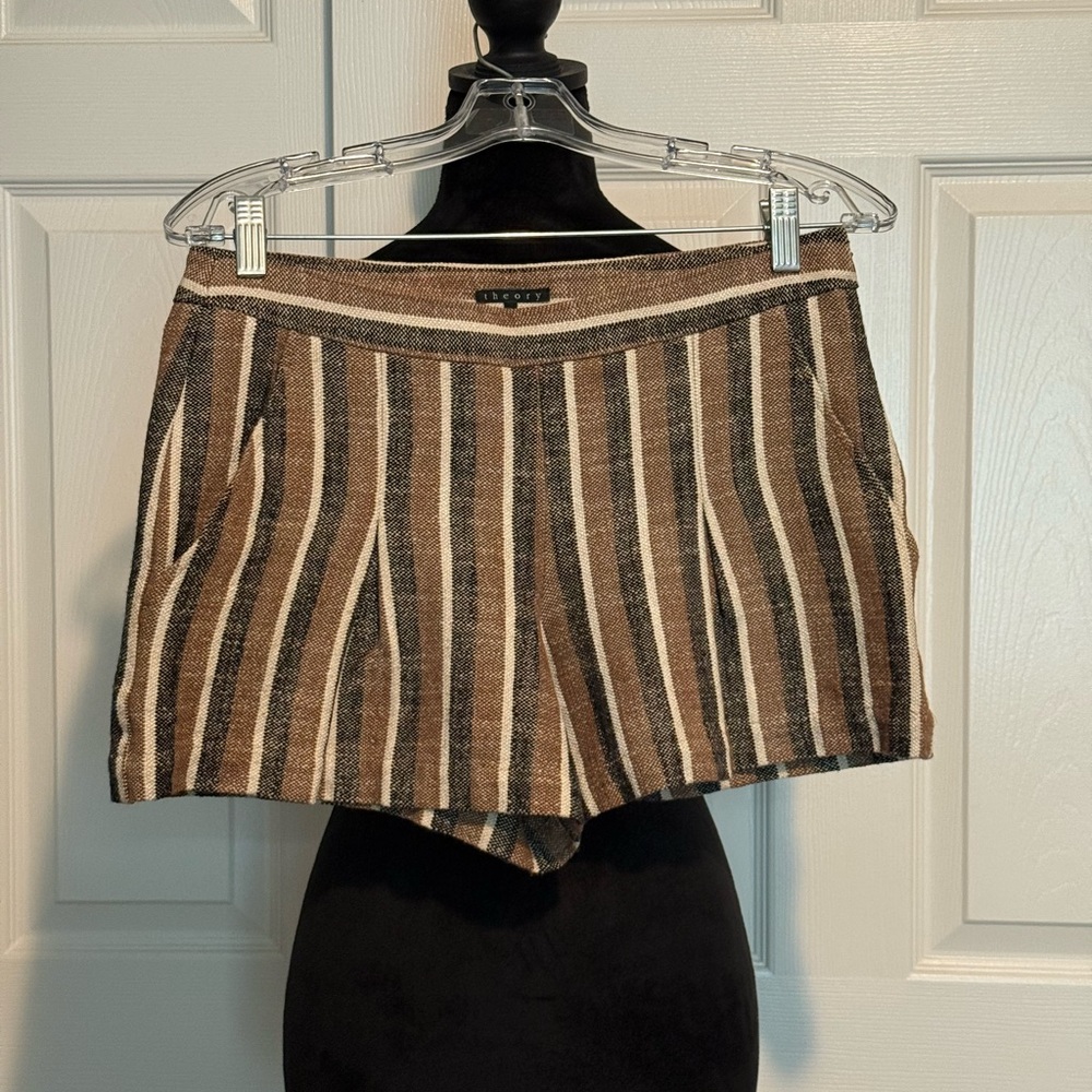 Theory High Waist Brown and Tan striped Shorts